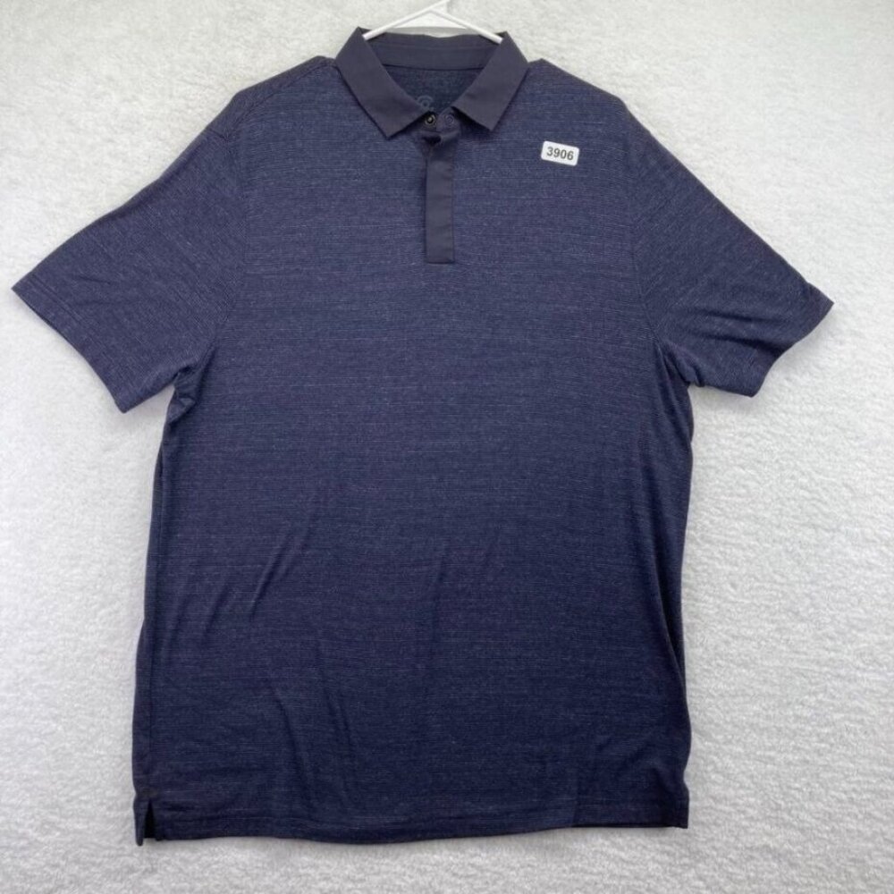 Champion C9 Mens Polo Shirt Size Large Navy Blue Stripe Short Sleeve Snaps